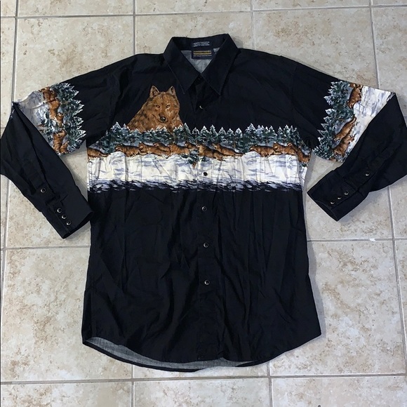 Panhandle Slim Other - Vintage Wolf Print Western Button Down Shirt